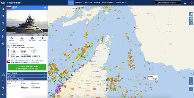 142-метровая суперъяхта «Норд», связанная с российским бизнесменом Алексеем Мордашовым и находившаяся под санкционным давлением, прошла через Ормузский пролив по пути из Дубая в Оман; вместе с ней пролив пересекли и другие суда, в том числе попавшие под американские санкции танкеры.