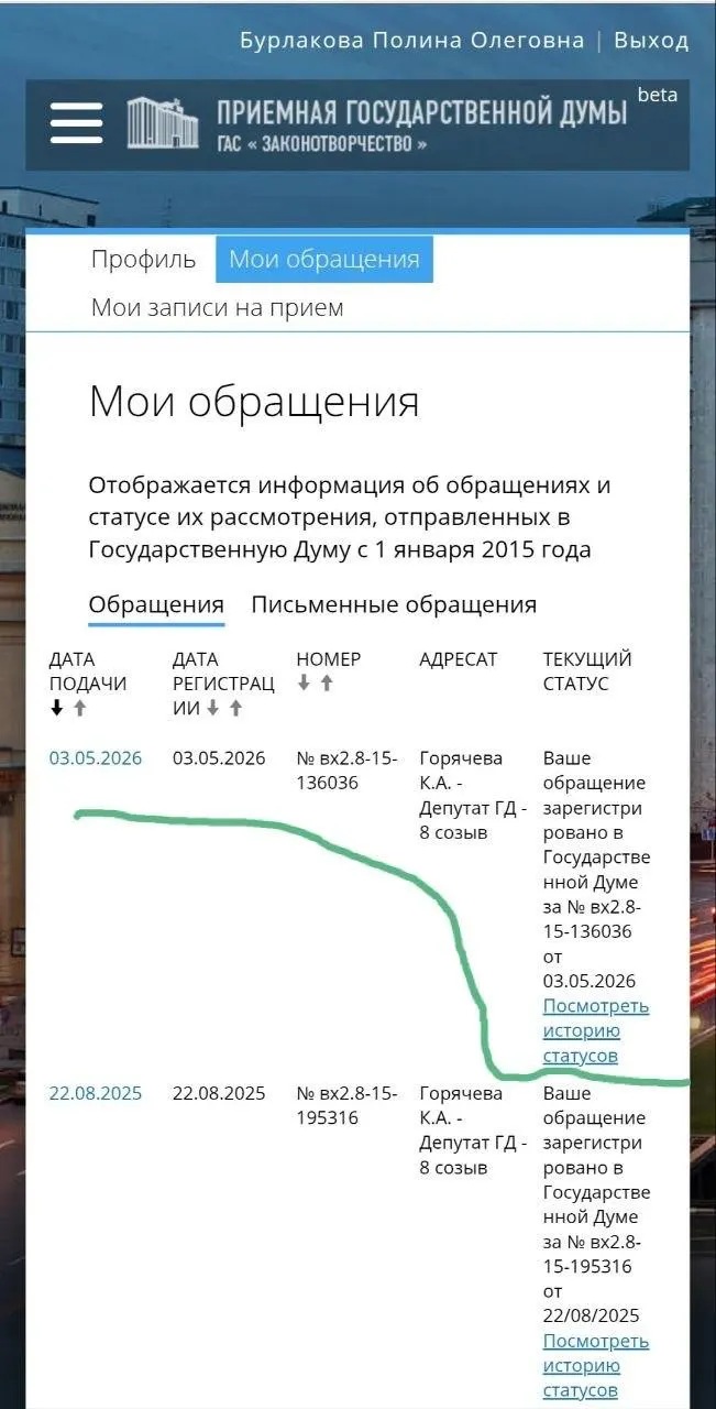 Юристка и волонтёрка Полина Бурлакова обратилась к депутатам с требованием внести законопроекты об охранных ордерах, запрете приближения агрессоров и усилении ответственности полиции — спустя полгода после одобрения инициативы экспертной группой законодательных шагов не последовало.