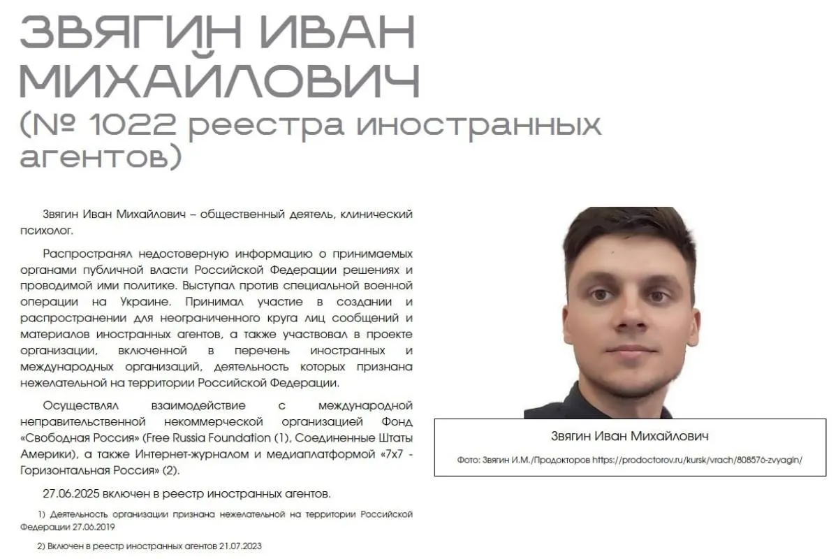 Иван Звягин требует привлечь Минюст к ответственности за публичную классификацию и стигматизацию его как «иностранного агента», заявляя о нарушении прав и профессиональной дискриминации.